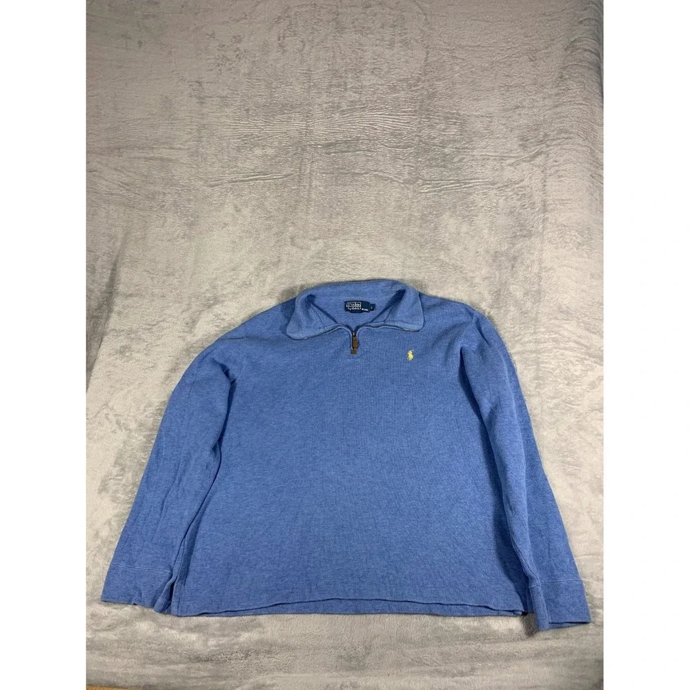 Polo Ralph Lauren Sweater Mens L Blue Quarter Zip Long Sleeve Embroidered